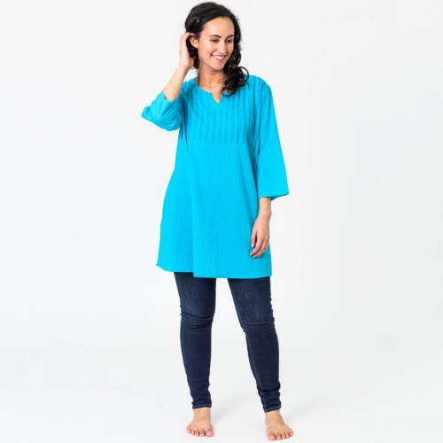 Pintuck Turquoise Tunic