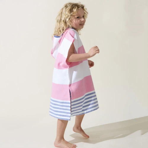 Kids Ezy Towel Pink Blue Child Hooded Poncho with zip by Izzy and Jean
