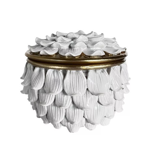 Gloss White Petal With Gold Detail Trinket Box by Linens and More