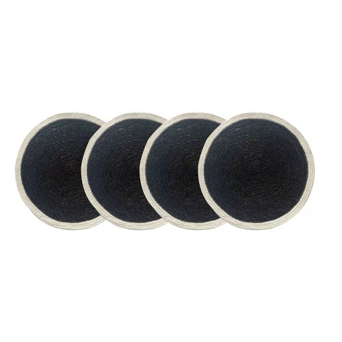 Seagrass / Jute Round Coaster Set of 4 Cream Border/Black by Linens and More