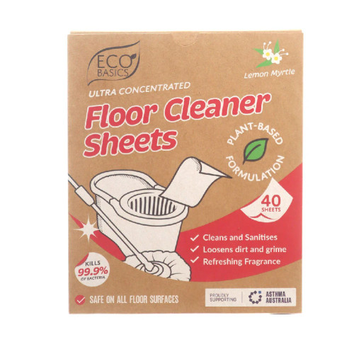 Eco Basics Floor Cleaner Sheets Lemon Myrtle 40 Sheets Pack By White Magic