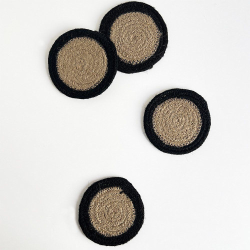 Seagrass / Jute Round Coaster Set of 4 Black Border/Natural by Linens and More