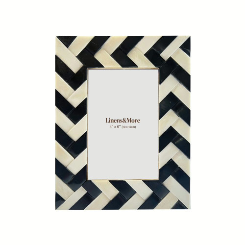 Braided Black And White Bone & Resin Frame 4 x 6" by Linens and More