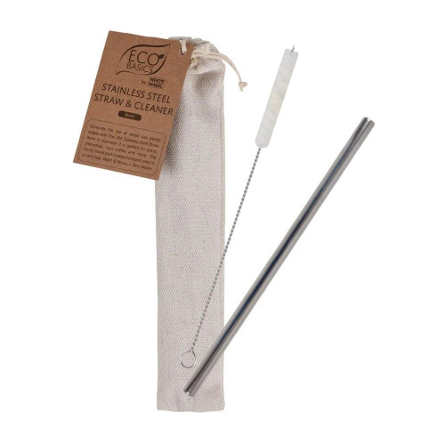 Eco Basics Stainless Steel Straw with Cleaner and Pouch 8mm by White Magic