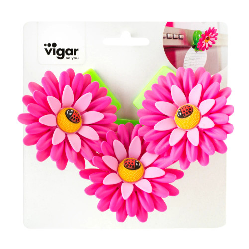 Flower Power Pink Magnet Clip 3pc by Vigar