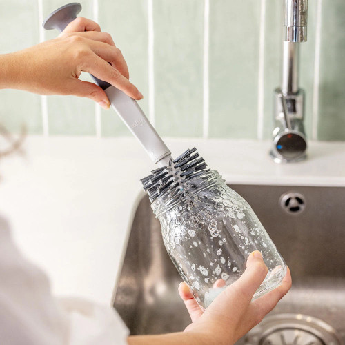 Standing Grey Bottle Brush & Glass Brush With Suction Pad by Vigar