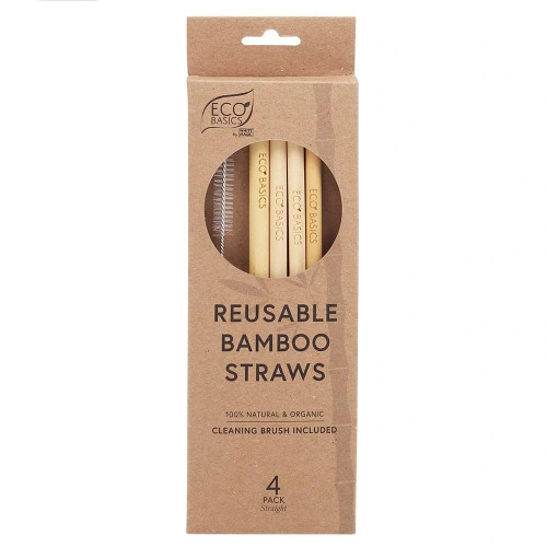 Eco Basics Reusable Bamboo Straws 4 Pack by White Magic