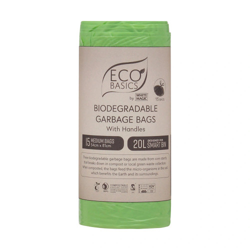 Eco Basics Biodegradable Garbage Bin Bags, Medium, 20L - 15 Bags by White Magic