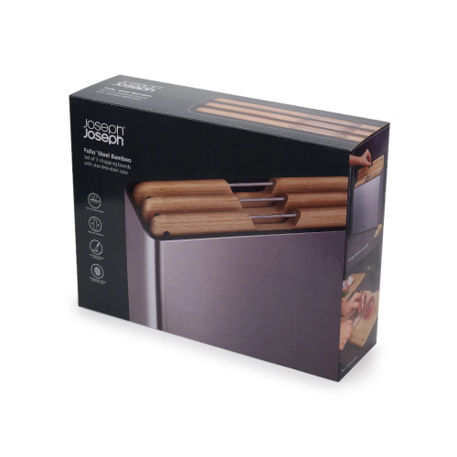 Folio Steel Bamboo 3 Piece Board Set - Stainless Steel