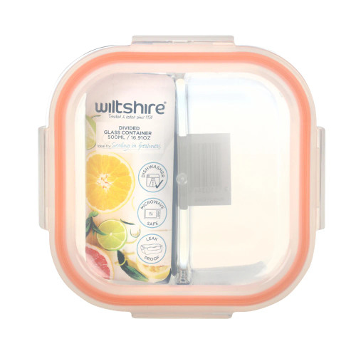Square Glass Container with 2 Dividers 500ml by Wiltshire