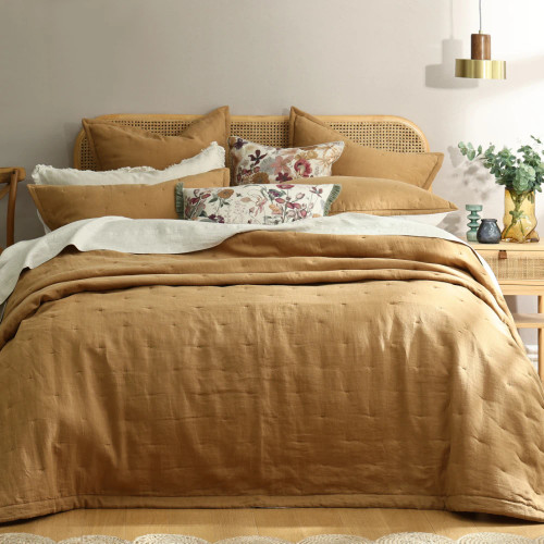 Laundered Linen Bedspread by MM Linen - Cumin
