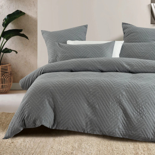 Panama Jacquard Duvet Cover Set - Steel