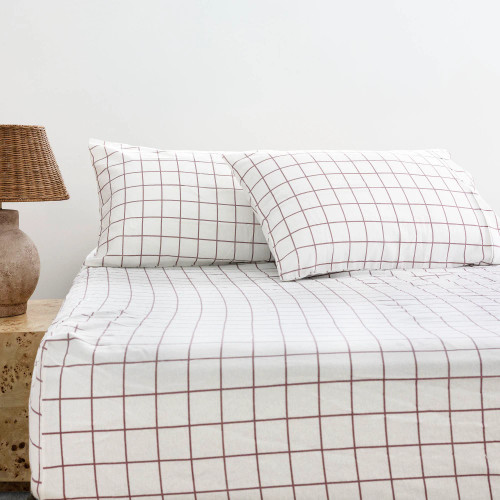 Grid Boysenberry Flannelette Fitted Sheet Set by Bambury