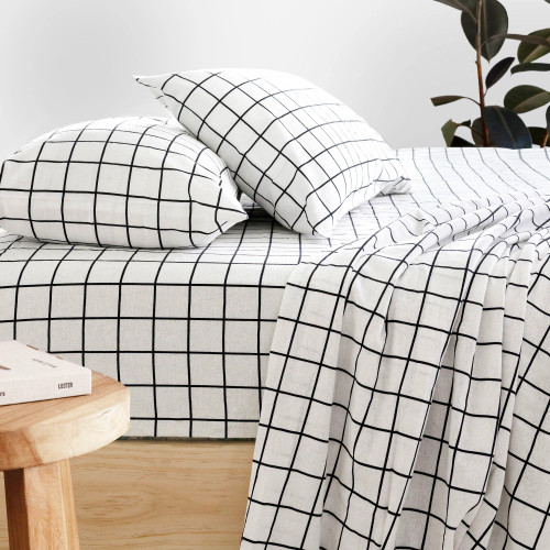 Grid Black Flannelette Sheet Set by Bambury