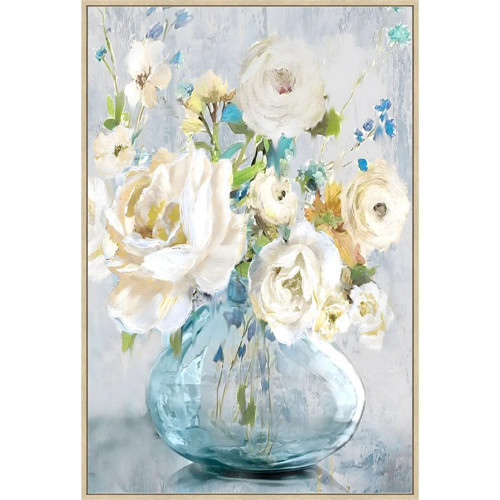 White Flowers Framed Canvas Wall Art by Linen & More - 60x90cm