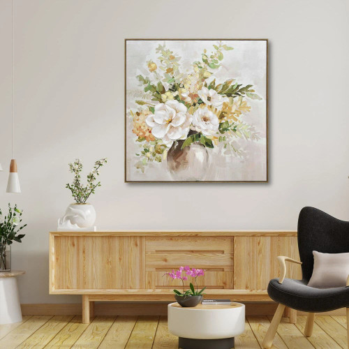 Bouquet Delight Canvas Brown Frame by Linen & More - 100x100cm