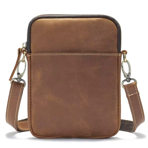 Spindle Brown Crazyhorse Leather Pouch by Nikau Design