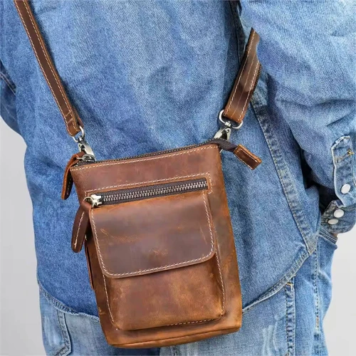 Poplar Brown Crazyhorse Leather Pouch by Nikau Design