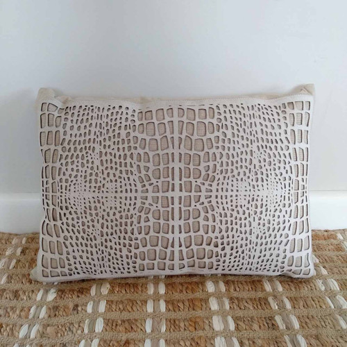 Cushion Cutwork Hide/Wheat/Grey Rectangle by Backyard