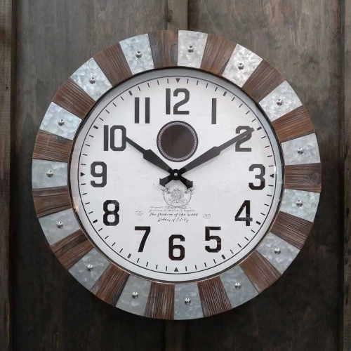 Timber/Galvanized Metal Clock Round by Backyard