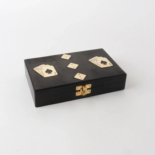Brass Black Double Card Box Brass Inlay by Le Forge