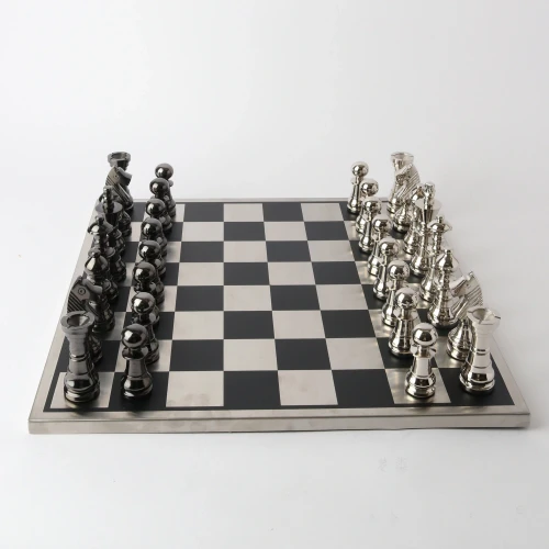 Steel/Black Nickel XL Chess Set by Le Forge - 45x14cm
