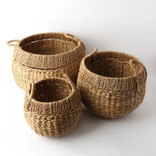 Set of 3 Natural Seagrass Baskets Round by Le Forge