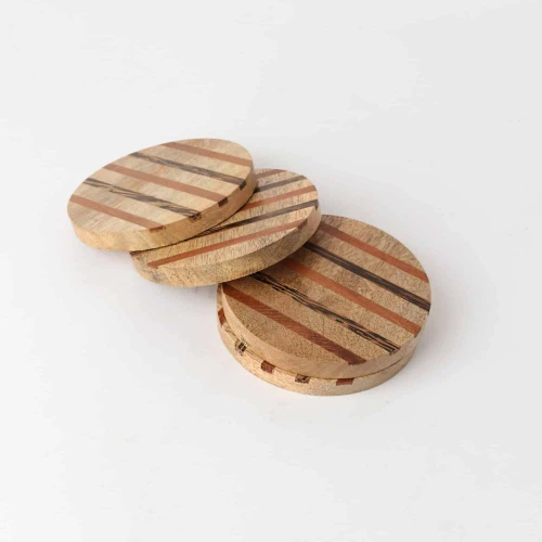 Set of 4 Natural Coaster Wood Inlay Style 3 by Le Forge