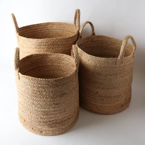 Set of 3 Natural Jute Basket Round by Le Forge