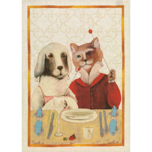 Dog & Cat 100% Linen Tea Towel by Tessitura Toscana Telerie