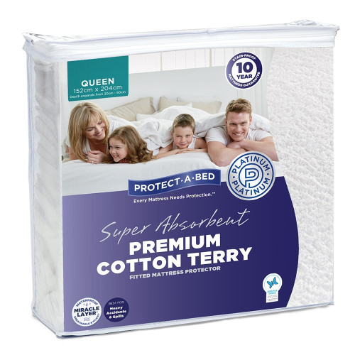 Premium Cotton Terry Fitted Waterproof Mattress Protector by Protect-A-Bed