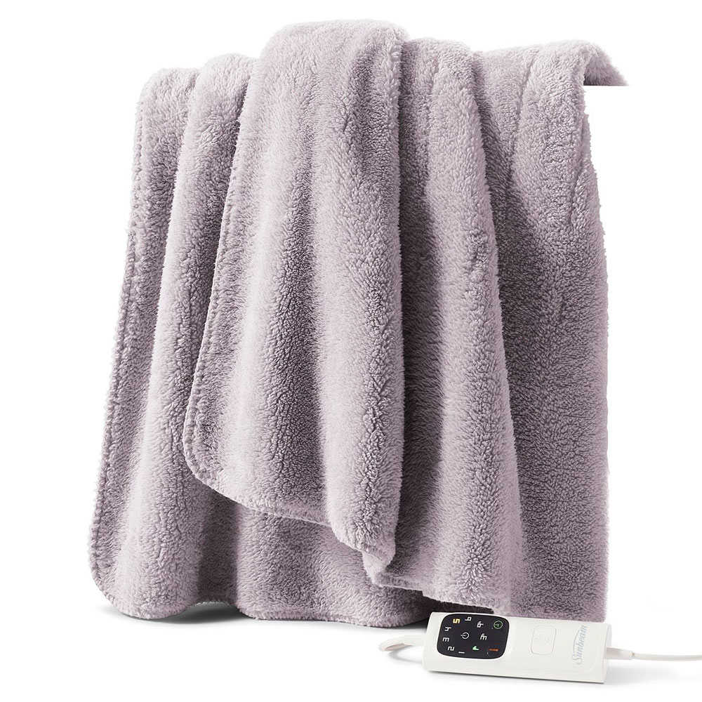 Feel Perfect Sherpa Fleece Heated Throw Blanket by Sunbeam queenb