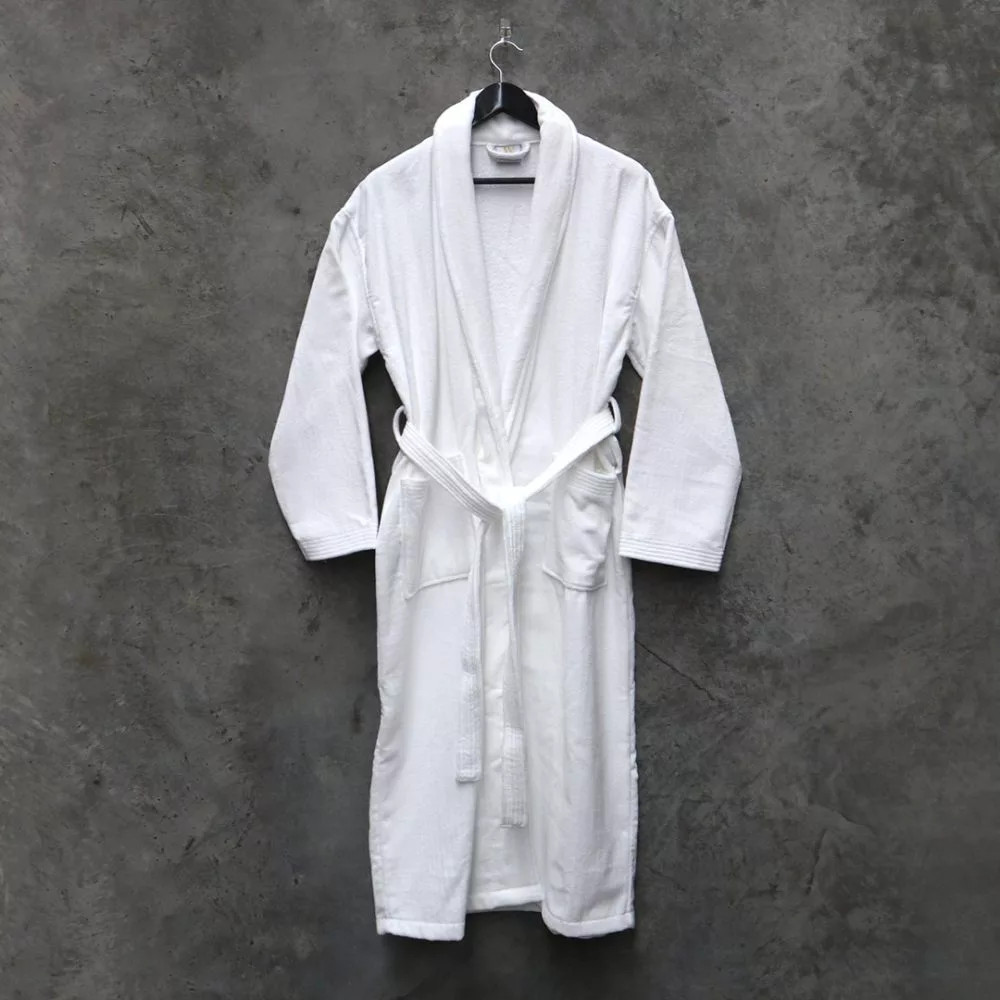 White Commercial Velour Bath Robe - queenb
