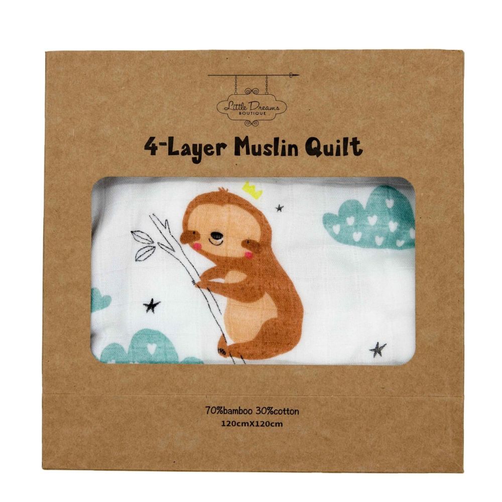 Shop 4 Layer Sloth Muslin Blanket by Little Dreams Support Small New