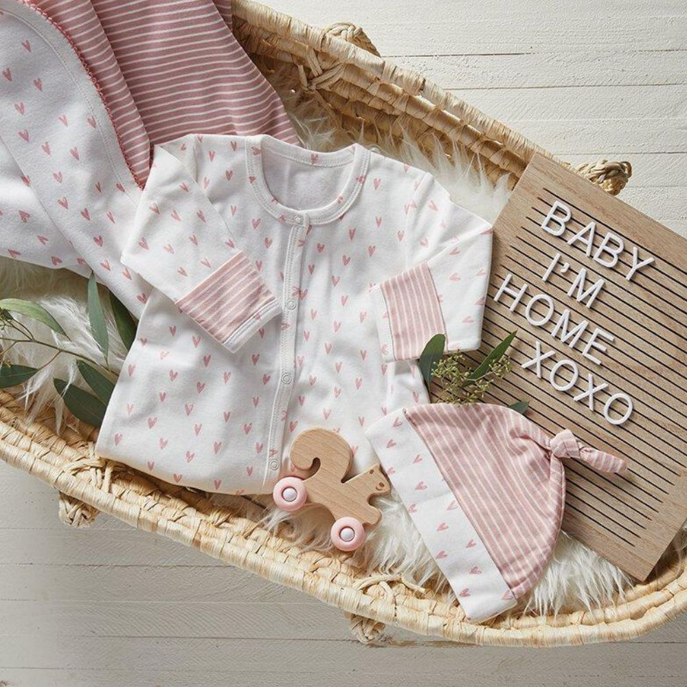 New Born Blended Caps Heart Embroidery Pink main image 1