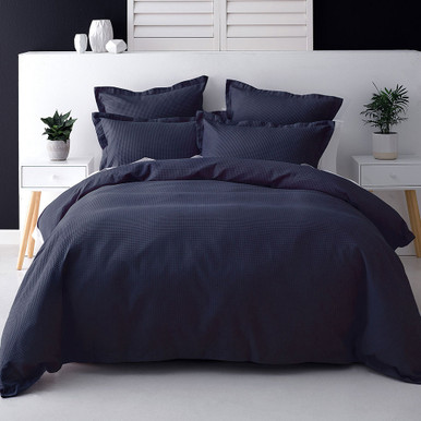 Nova Waffle Navy Duvet Cover Set by Savona