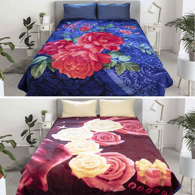 Flowers Reversible Supersoft Ply Mink Blanket queenb