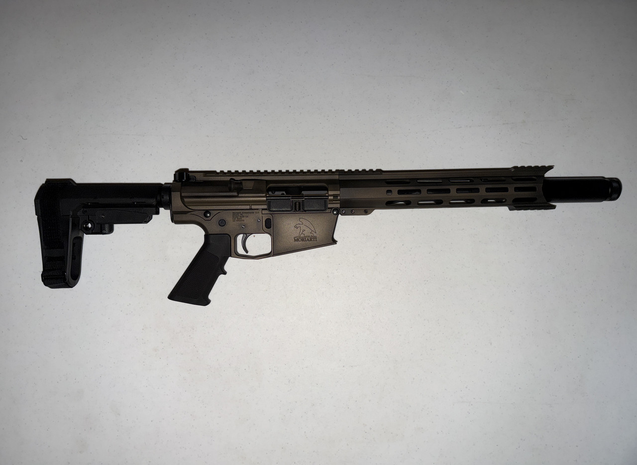 Moriarti Mar-10 308 Winchester 10.5" Threaded Barrel with Faux Suppressor M-LOK Forend SBA3 Pistol Brace Battle Worn Cerakote with 20rd Magazine (New)