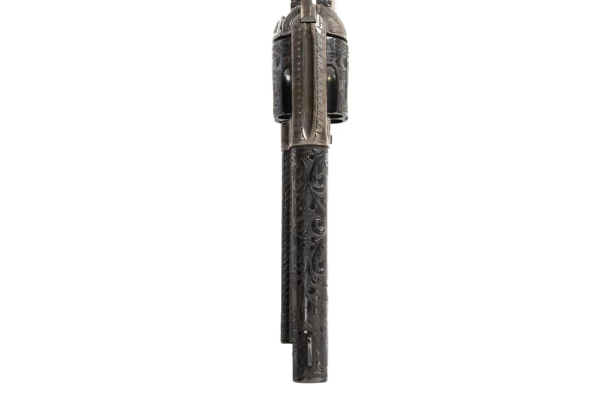 Colt 45 Colt SAA Engraved Single Action Army 5.5" Barrel Pearl Grips Manufactured in 1911 Gold Inlay with Vivid Full Coverage Western Engraving