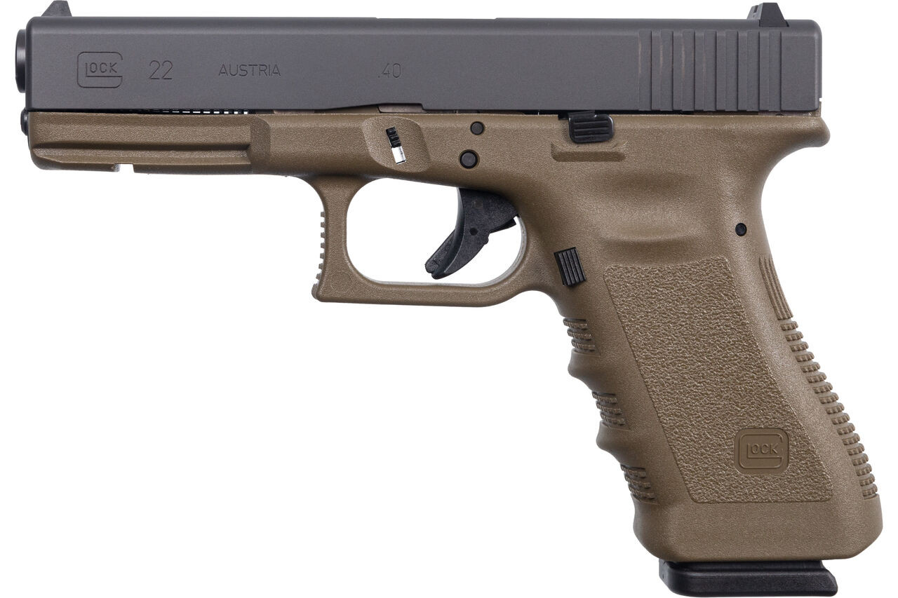 Glock 22 40 S&W OD Green 4.49" Barrel Full-Size Striker-Fired Service Pistol with 2 15rd Magazines and 5.875" Stainless Steel Threaded Barrel and Thread Protector (New)