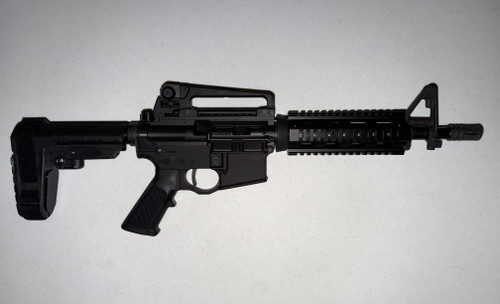 Spikes Tactical ST-15 556/223 10.5" Threaded Barrel Bayonet Lug Attachment Picatinny Quad Rail Forend Colt Carry Handle Ambi Charging Handle SBA3 Pistol Brace Black Color with 30rd Magazine (New)