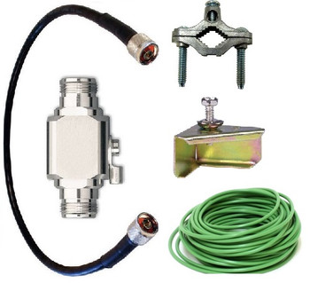 Lightning protection kit with jumper, ground wire, and clamps