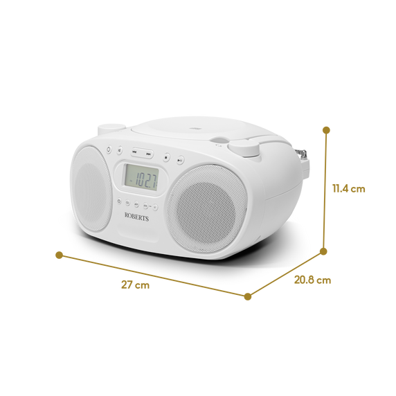 Roberts ZOOMBOX FM CD/FM/AM Stereo Boombox, White