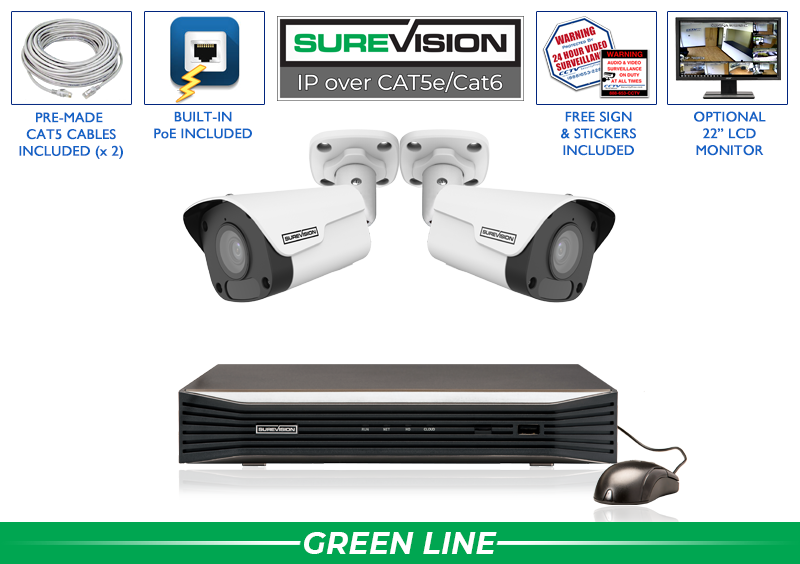 2 Camera HD Bullet Security Camera System with NVR