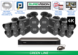"BLACK KNIGHT" 4K Security Camera System with 16 IP Cameras & Monitor (164 Foot Night Vision)