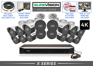 "BACKORDERED UNTIL 3/20" Security Camera System with 16 4K Bullet Cameras with Audio 130ft Night Vision / 16HDXMB8-N