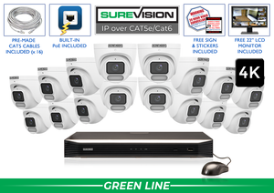 Security Camera System with 16 4K IP Cameras with COLOR Day and Night Performance