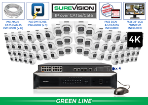 Security Camera System with 64 4K IP Cameras with COLOR Day and Night Performance