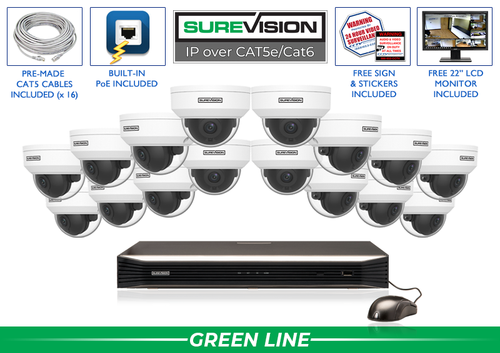 "BACKORDERED UNTIL 6/5" 16 Camera 4MP Vandal Dome Security Camera System