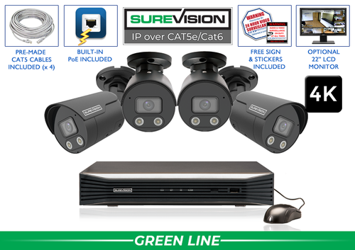 Security Camera System with 4 IP Bullet Night Vision Cameras